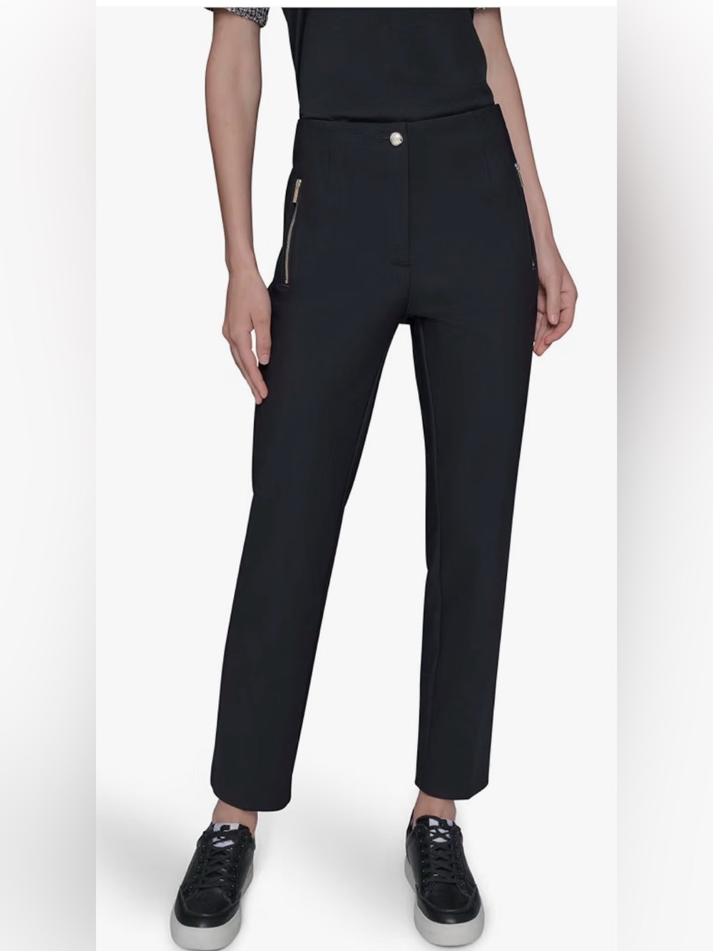 Karl Lagerfeld slim nylon compression double zip black everyday pant size 16